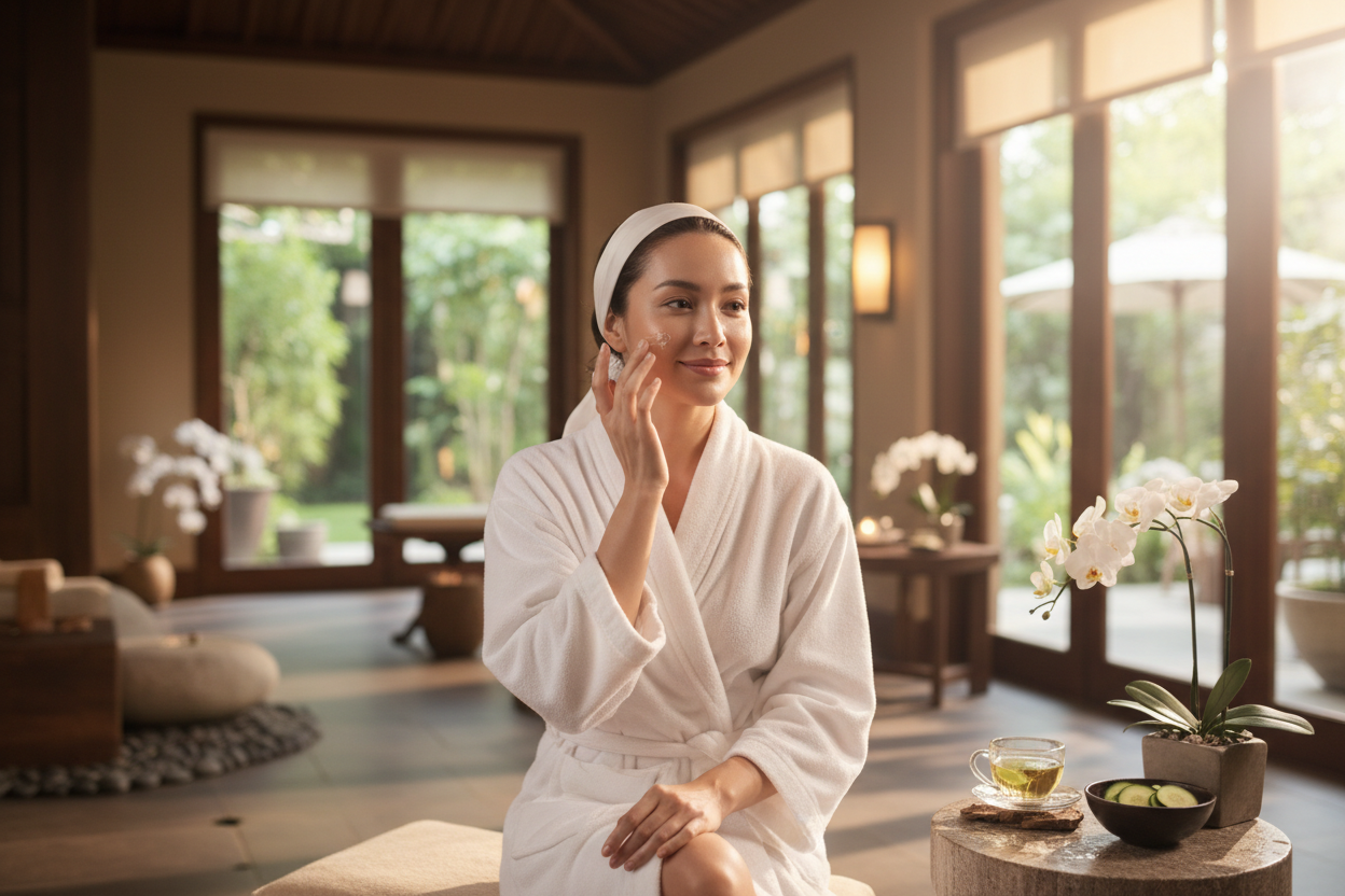 beautful woman taking care of her skin